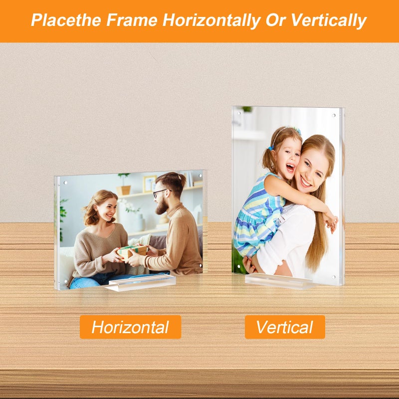 laapee 5x7 Magentic Acrylic Picture Frame, Clear Double Sided Frame with Base, Frameless Floating Lucite Photo Frame Stands on Desk Table Horizontally or Vertically - Image 5